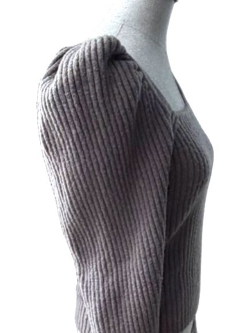VENUS Gray Ribbed Square Neck Balloon Sleeve Sweater - Picture 3 of 6